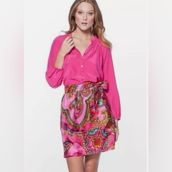 Lilly Pulitzer Anamaria Silk Skirt Azalea Pink Follow The Pink Road S - Picture 1 of 8